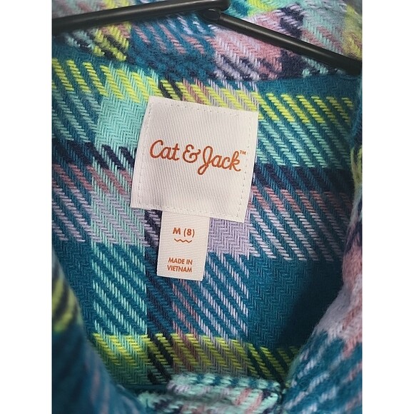 Cat & Jack Girls Sz M Teal Plaid Shacket Shirt Jacket Casual School Outdoor NWT - Picture 3 of 6